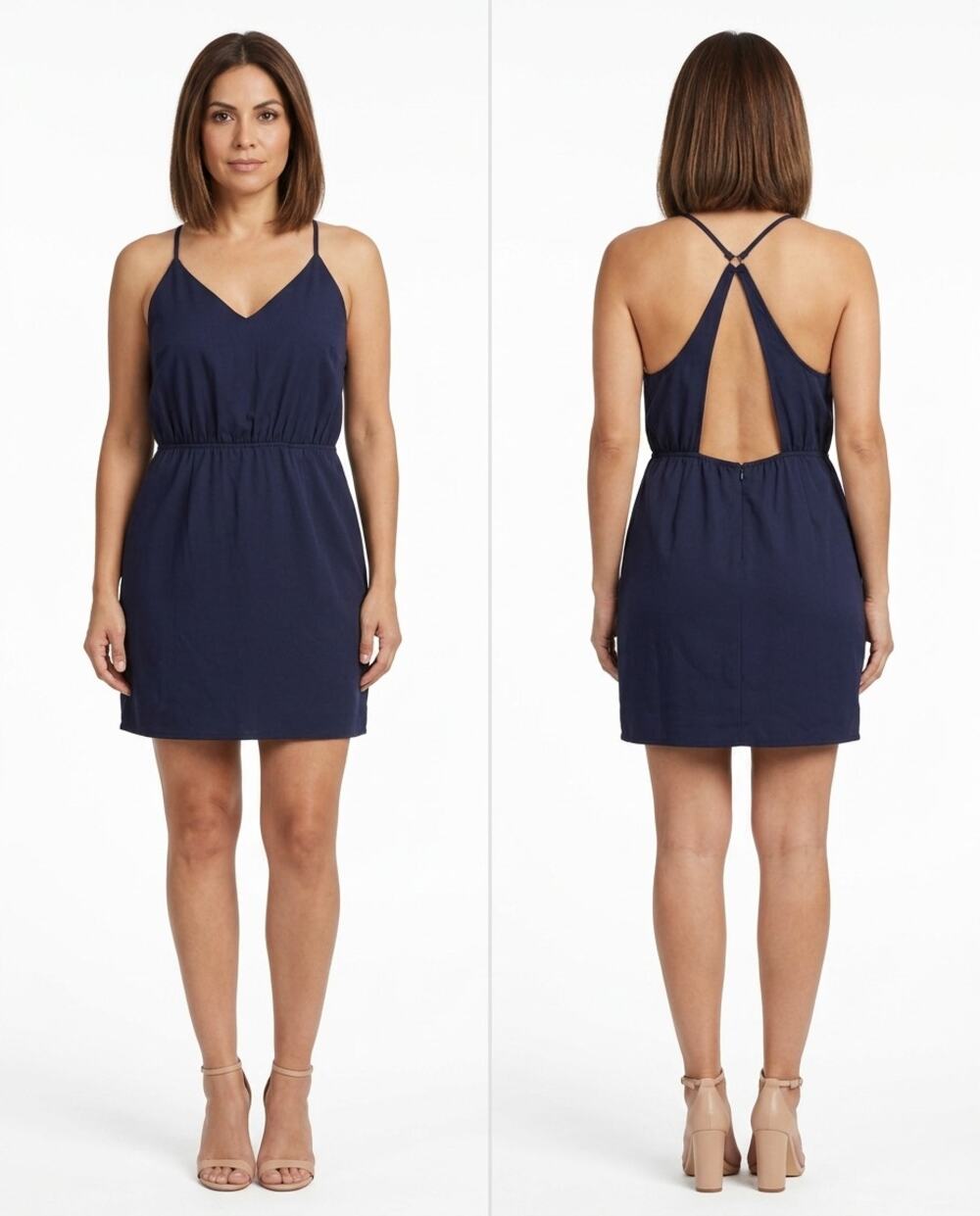 Tobi Spaghetti Strap Criss Cross Back V-Neck Mini Dress Women Size L
